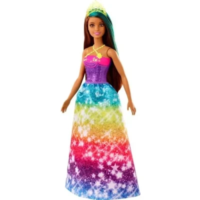 Image de Barbie Dreamtopia poupée Princesse Brune avec mèche Bleue, Jupe Arc en Ciel et diadème, Jouet pour Enfant, GJK14