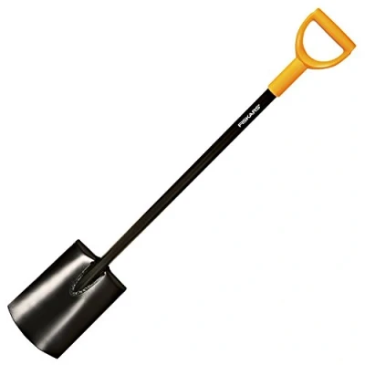 Image de Fiskars Bêche à bord rond pour sols meubles et peu caillouteux, Longueur : 117 cm, Lame en acier de qualité/Plastique, Noir/Orange, Solid, 1003456