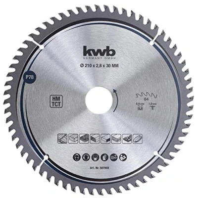 Image de kwb Lame de scie circulaire pour menuisier, bois/bois dur, 210 x 30 mm coupes, nombre élevé, 64 dents Z 64, précision fine,