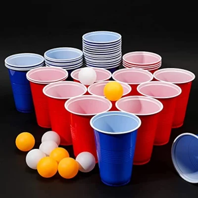Image de PIQIUQIU Tasse de bière Pong, Ensemble Tasses Pong 50 + 5 Boules 473 ML 16 oz gobelets en Plastique réutilisables fête