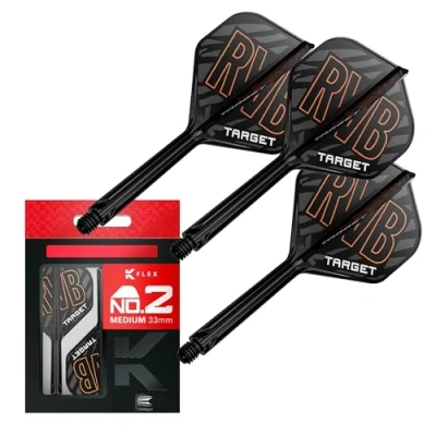 Image de Target Darts Raymond Van Barneveld K Flex Flights and Shaft System, No.2 (Moyen, 33 mm) Pack de 3 Accessoires fléchettes Kflex All in One Flights, Player Edition Potence fléchette