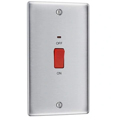 Image de Masterplug NBS72 Interrupteur à 2 pôles en acier brossé avec témoin lumineux 45 A