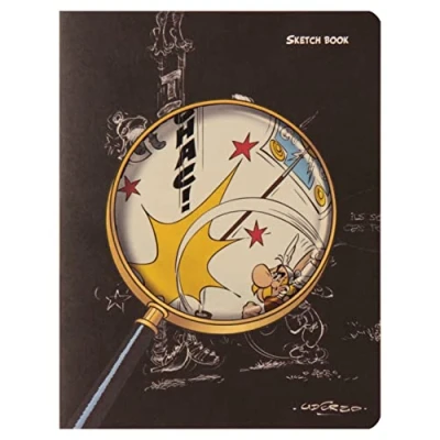 Image de Clairefontaine 813028C Un Carnet Cousu Sketchbook &quot;Crayonnés sous la loupe d&#039;Astérix&quot; sur fond noir 16x21 cm 60 pages de papier dessin Sketch Uni ivoire 90g