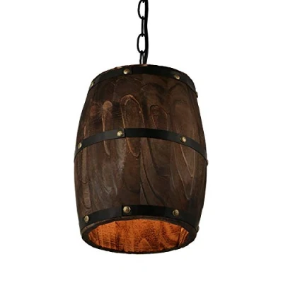 Image de Newrays Loft country américain bois tonneau de vin luminaire suspendu plafonnier lampe E27 barre lumineuse café salon cuisine restaurant chambre (Small)