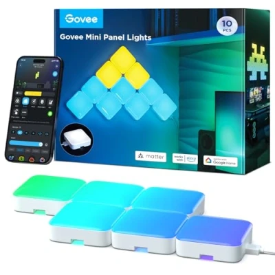 Image de Govee Mini panneau lumineux, panneaux muraux LED RGBIC, lumineux cube DIY, fonctionne avec Matter, Alexa, Google Assistant, pour salle de jeux, chambre à coucher, salon, lot 10