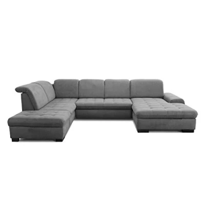 Image de CAVADORE Chaise Longue Lexi en Forme de U avec lit, Espace Rangement et Fonction tête lit Élimination Facile des Taches grâce au Soft Clean 329 x 82 99 224 cm Tissu Plat : Gris.