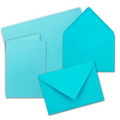 Image de FarbenFroh® Lot de 20 cartes pliantes avec enveloppes Turquoise Format A6/C6 14,8 x 10,5 cm