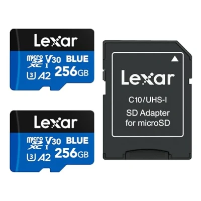 Image de Lexar Blue Carte Micro SD 256Go 2PK, jusqu&#039;à 160 Mo/s en Lecture, microSDXC UHS I, C10, U3, V30, A2, vidéo Full HD et 4K, mémoire Haute Vitesse pour Smartphones/tablettes/caméras d&#039;action