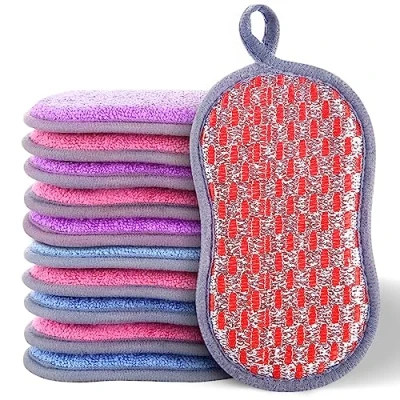 Image de Mis.Moon 10 Éponges de Nettoyage Colorée, Vaisselle Réutilisable Anti Rayures Qualité Supérieure pour Cuisine, Salle Bain, Facile la