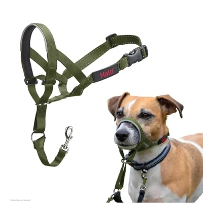 Image de Licol HALTI pour Que Votre Chien arrête de Tirer sur sa Laisse, Facile à Enfiler, Partie entièrement matelassée Le museau, Colliers Anti Traction Petits Chiens (Taille 1, Vert Forêt)