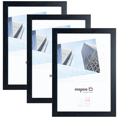 Image de Hampton Frames OXFA4NG Lot de 3 cadres photo en plexiglas sans verre Noir Format A4 (21 x 30 cm)