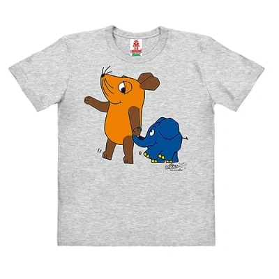 Image de Logoshirt® Die Sendung mit der Maus I Souris et Éléphant T Shirt imprimé Enfant Fille &amp; Garçon Manches Courtes Gris Design Original sous Licence Taille 3 4 Ans