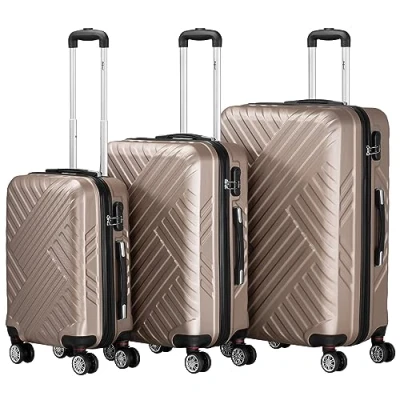 Image de Zelsius lot de 3 valises mallette rigide en ABS avec serrure à combinaison, roues doubles et diviseur interne pour bagages main, pièces, grand chariot, Champagne, Set