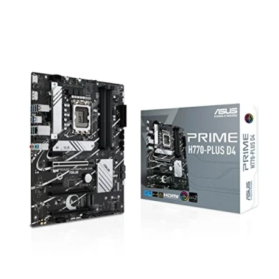 Image de ASUS PRIME H770 PLUS D4 Carte mère Intel LGA 1700 ATX (DDR4, PCIe 5.0, 3 x 4.0 M.2, 2.5Gb Ethernet, DisplayPort, HDMI, SATA 6 Gb/s, USB 3.2 Gen 2 Type C, Thunderbolt USB4, Aura Sync RGB)