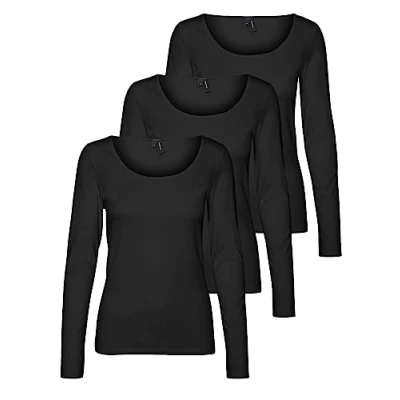 Image de VERO MODA Vmmaxi My Ls Soft Uneck Ga Noos T shirt à manches longues pour femme, Noir (3 x noirs), XXL