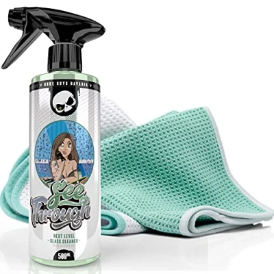 Image de Nuke Guys See Through Kit de lavage/entretient vitres Menthe pour voiture 500ml + 2 chiffons en microfibre gaufrée un nettoyage sans traces Élimine facilement la saleté Intérieur et extérieur