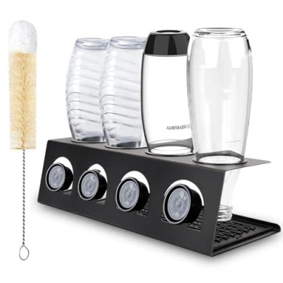 Image de HXC BLG Soda Stream Lot de 4 porte bouteilles en acier inoxydable avec support couvercle pour SodaStream Crystal &amp; Emil