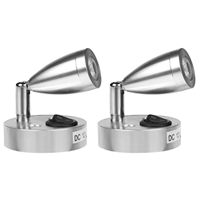 Image de CPROSP2 2x 3W 12v Lampe Camping Car, LED de Lecture pour Bateau Caravane Voiture, avec son Propre Interrupteur, Lumière Blanche Chaude, 3000K, 220lm, 60 * 96mm, Argent