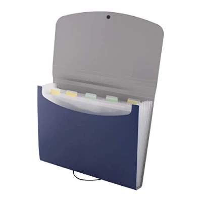 Image de D.RECT 5566 Trieur extensible portable avec élastique rond bouton de fermeture, pour la maison, l&#039;école et les voyages travail, 6 compartiments, format A4, bleu