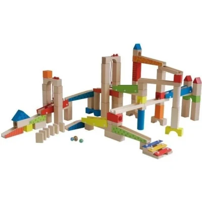 Image de roba Grand Circuit de Billes en Bois 80 Éléments à Assembler + 20 Toboggan Jeu Construction Multicolore, Coloré