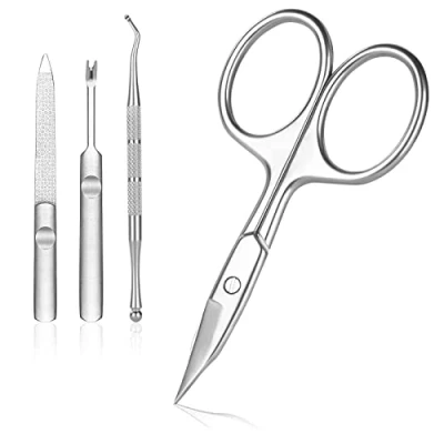 Image de URAQT Ciseaux à Cuticules, Pinces Cuticules et Poussoir Ensemble D&#039;outils de Coupe Dissolvant en Acier Inoxydable pour Ongles Tondeuse Sourcils