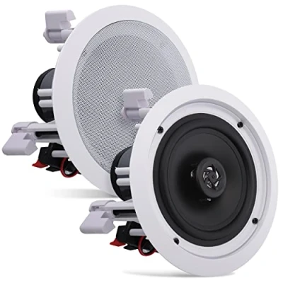 Image de Pyle Paire d&#039;Enceintes à Montage Encastré 2 Voies Système d’Enceinte Encastrable Plafond/Murale Connexions Ressort Cône en Polypropylène Son Stéréo 200 Watts