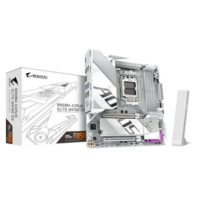 Image de GIGABYTE B850M AORUS Elite WIFI6E Ice Carte Mère Processeurs AMD Ryzen Série 9000, 12+2+1 Phases VRM numériques, jusqu&#039;à 8200MHz DDR5 (OC), 1xPCIe 5.0 + 4.0 M.2, WiFi 7, USB 3.2 Gen 2