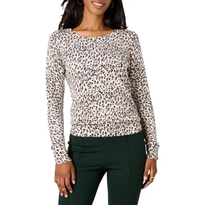 Image de Amazon Essentials Pull Col Rond Léger À Manches Longues (Grandes Tailles Disponibles) Femme, Blanc Imprimé Guépard, XL
