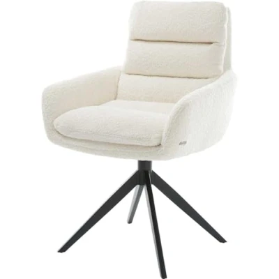 Image de Chaise pivotante Abelia Flex avec accoudoirs bouclé blanc pied croisé large noir pivotement sur 360 fonction bascule