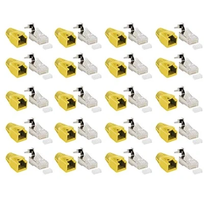 Image de Faconet Lot de 20 fiches réseau RJ45 CAT 7A 6A cat7 Jaune à 10 Gigabit Connecteur modulaire sertir Protection anti torsion Câble pose LAN cat8.1 AWG23 Aide l&#039;insertion