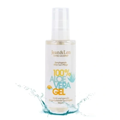 Image de Jean &amp; Len Gel Aloe Vera Après Soleil, apaise rafraîchit la peau, hydrate, sans silicones, nanoparticules, émulsifiants, microplastiques, huile minérale, parfums colorants, végétalien, 100 ml