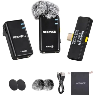 Image de Neewer Kit Microphone Cravate sans Fil pour Phone avec USB TypeC,Micro iPhone1615 Série Téléphone Android,Système Antibruit,Enregistrement Vidéo en Direct Podcast,KM15