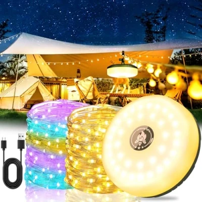 Image de Vautvis Guirlande Camping Rechargeable, 10m Lumineuse De Camping, 8 Modes D&#039;éclairage, 2000mah, Dure Jusqu&#039;à 12 Heures, Lampe Rgb Lumineuse, Car Accessoires