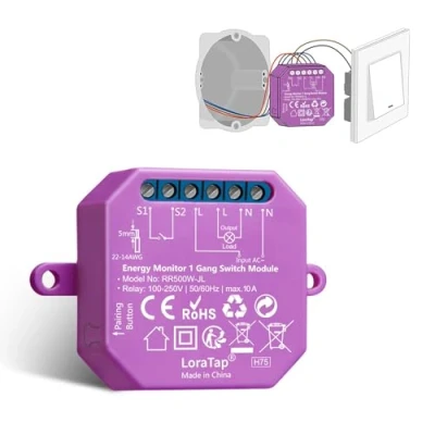 Image de LoraTap Interrupteur WiFi Alexa Sans Fil, Compteur de Consommation, Va et Vient Parallèle, Relais 2300W 10A, Commutateur Intelligent, Commande à Distance Smart Life, Compatible avec Google Home
