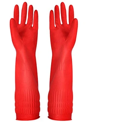 Image de Lot de 3 paires gants nettoyage en caoutchouc, imperméables et réutilisables. Rouge Taille L