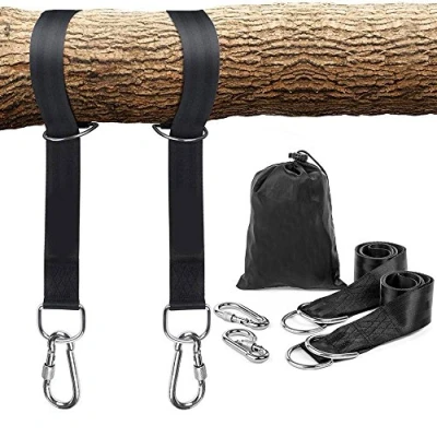 Image de Temporsatey Tree Hanging Straps, Swing Straps with 2 Heavy Duty Safety Lock Carabiner Hooks &amp; D Rings, Polyester Perfect for Hammock Kit Holds Up to 1000KG