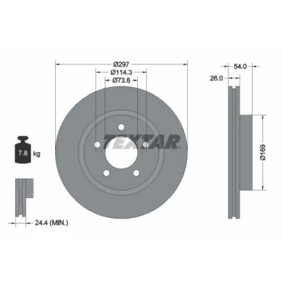 Image de TEXTAR PRO 92230003 Disque de frein 297 26 05/05 114,3 ventilé l&#039;extérieur revêtu sans boulon fix roue, moyeu roue