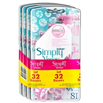 Image de Gillette Simply Venus 3 Rasoirs Jetables Femme Bande Hydratante Enrichie, Lot de 32 (4 x 8) Pour un Rasage près en Douceur [OFFICIEL]