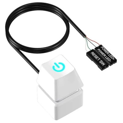 Image de Interrupteur Alimentation PC, Ordinateur de Bureau, Bouton Power PC Externe avec Lumière LED, Câble d&#039;extension 1,8 M (Blanc)