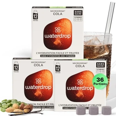 Image de waterdrop® Microdrink COLA, 36 boissons en cube, pastilles effervescentes, soda à la noix de kola et vitamines sans sucre, eau aromatisée