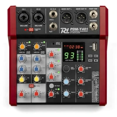 Image de Power Dynamics PDM Y401 Console de Mixage 4 Canaux avec Bluetooth Entrées Micro, Alimentation fantôme 48V, Lecteur MP3 USB, Vu Mètre, Idéal pour les DJs, Studios d&#039;Enregistrement, Podcasts