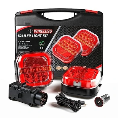 Image de AOHEWEI Kit de feux arrière remorque magnétique sans fil 12V/24V approuvé ECE EMC pour remorque, camion, caravane ou poids lourd