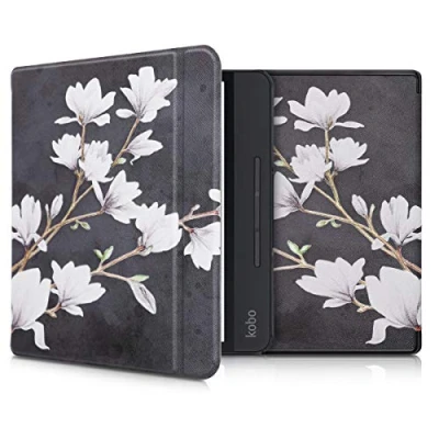 Image de kwmobile Étui Compatible avec Kobo Forma Coque à Rabat magnétique Tablette eReader Similicuir Taupe Blanc Gris foncé