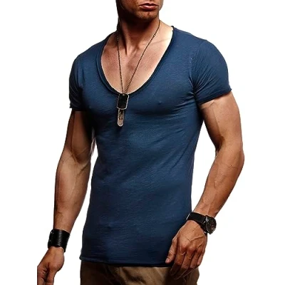 Image de Leif Nelson Touchlines LN6280 1 T shirt dété à manches courtes et col en V pour homme Bleu Taille S, Bleu.