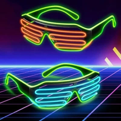 Image de Lunettes LED Neon Rave Lunettes: 2 Pièces Avec 3 Modes Flash, Lumineuses, Frame Obturateur Type El Wire Pour Cosplay, Halloween, Club, Fête (Vert + Bleu Orange)