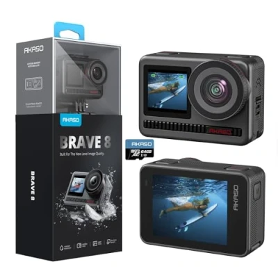 Image de AKASO Brave 8 Caméra Sport 4K 60FPS Etanche 60M d&#039;action 48MP WiFi sous Marine Action Cam avec stabilisation SuperSmooth Écran Tactile Grand Angle Zoom 8X 16X Slo mo 2 Batteries 1550mAh