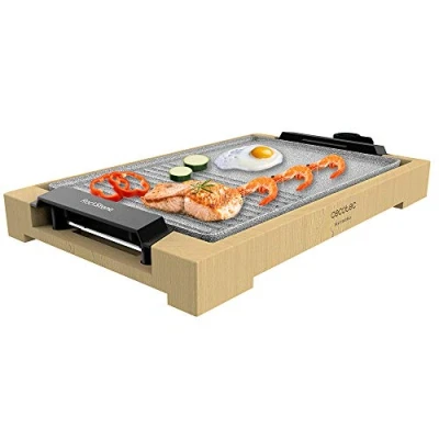 Image de Cecotec Plancha électrique Tasty&amp;Grill 2000 Bamboo MixStone. 2 000 W, structure bambou, thermostat réglable, surface mixte grill et plancha, revêtement RockStone, passe au lave vaisselle