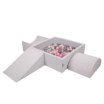 Image de KiddyMoon Aire De Jeux en Mousse avec Carré Piscine À Balles (200 Balles) Fosses Boules pour Enfants Jouets Parcours Obstacles, Fabriqué UE, Gris Clair: Perle/Gris/Transparent/Rose Poudré