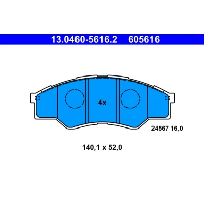 Image de ATE 13.0460 5616.2 Jeu de plaquettes frein non préparé pour indicateur d&#039;usure, contact signal d&#039;usure exclu TOYOTA: HILUX 3 Pick up