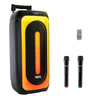 Image de MOOVING LIGHT &amp; SOUND MS MAGICSOUND1000 Enceinte de 2x10/1000W sur batterie avec effet lumineux la façade avant et 2 micros sans fil Bluetooth/USB/AUX/MicroSD TWS Noir